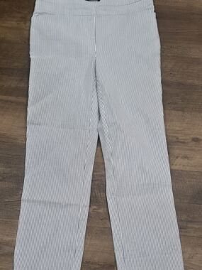 Hilary Radley Women's Blue White Striped Stretch Slim Ankle Pants